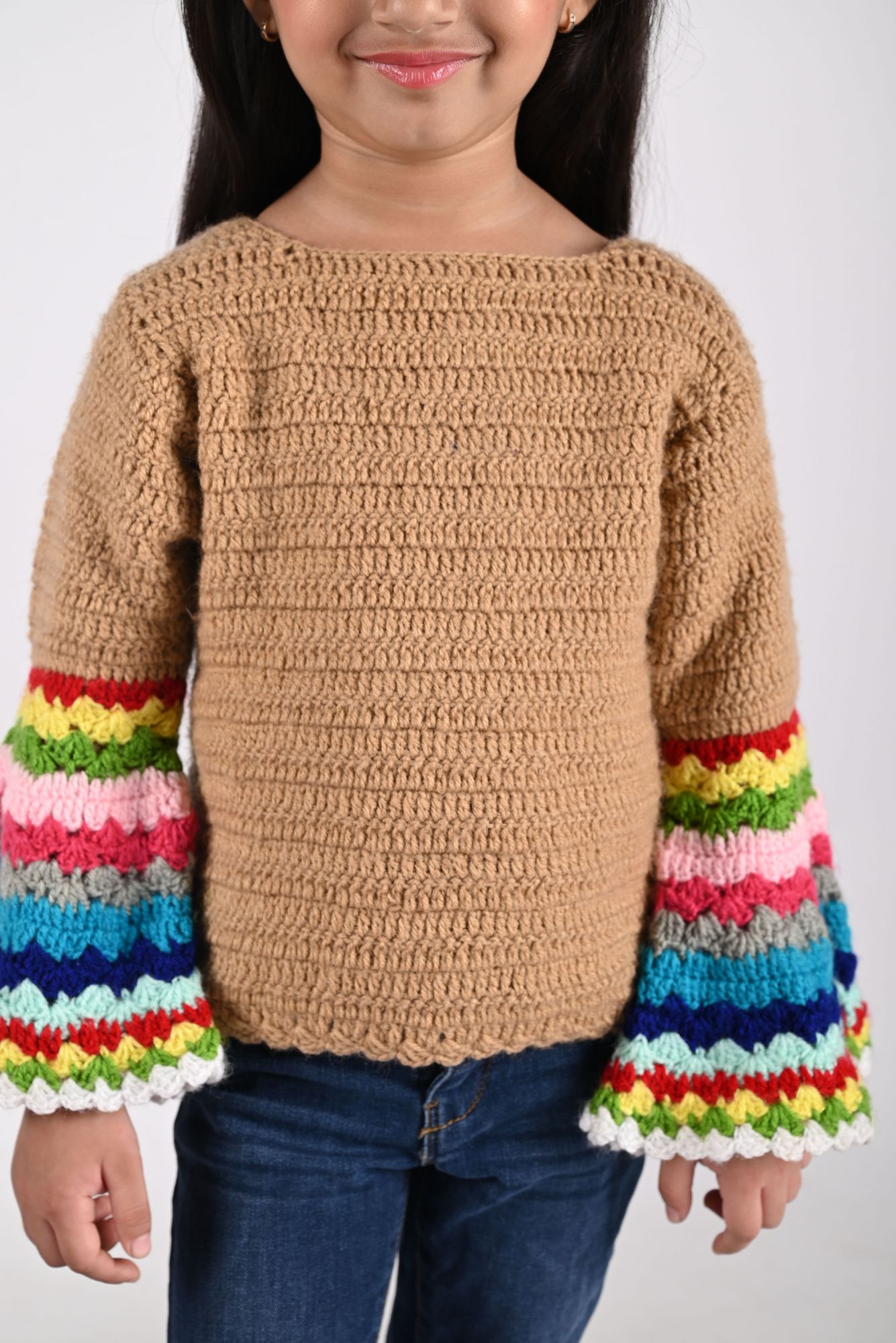 Woonie Handmade Full Sleeves Knitted Sweater - Beige