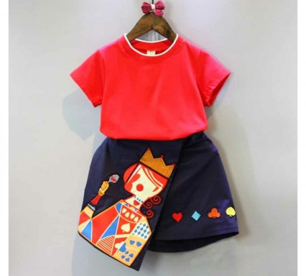 Image of Embroidered skirt with Red Top