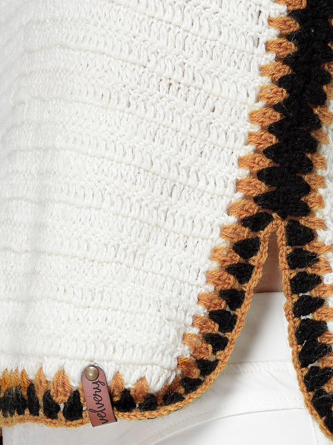 Velvery Handmade Crochet Side Slit Sweater Vest - Off-White