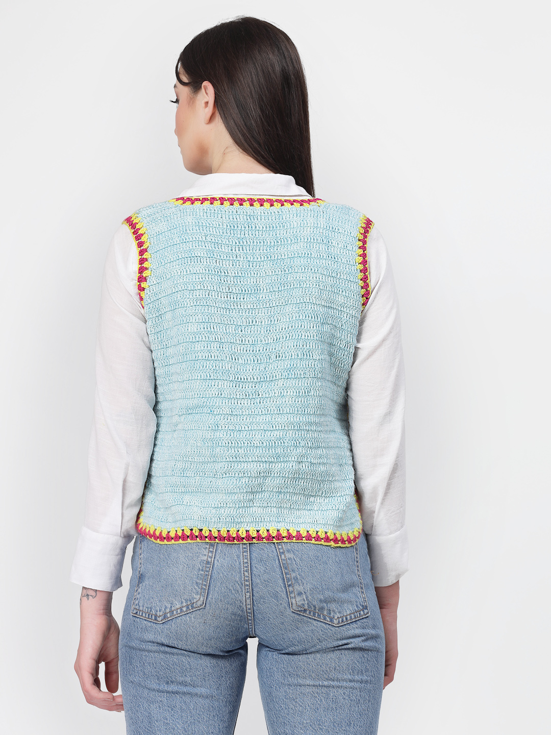 Handmade Side Slit Stylish Woolen Sweater for Women - Sky Blue