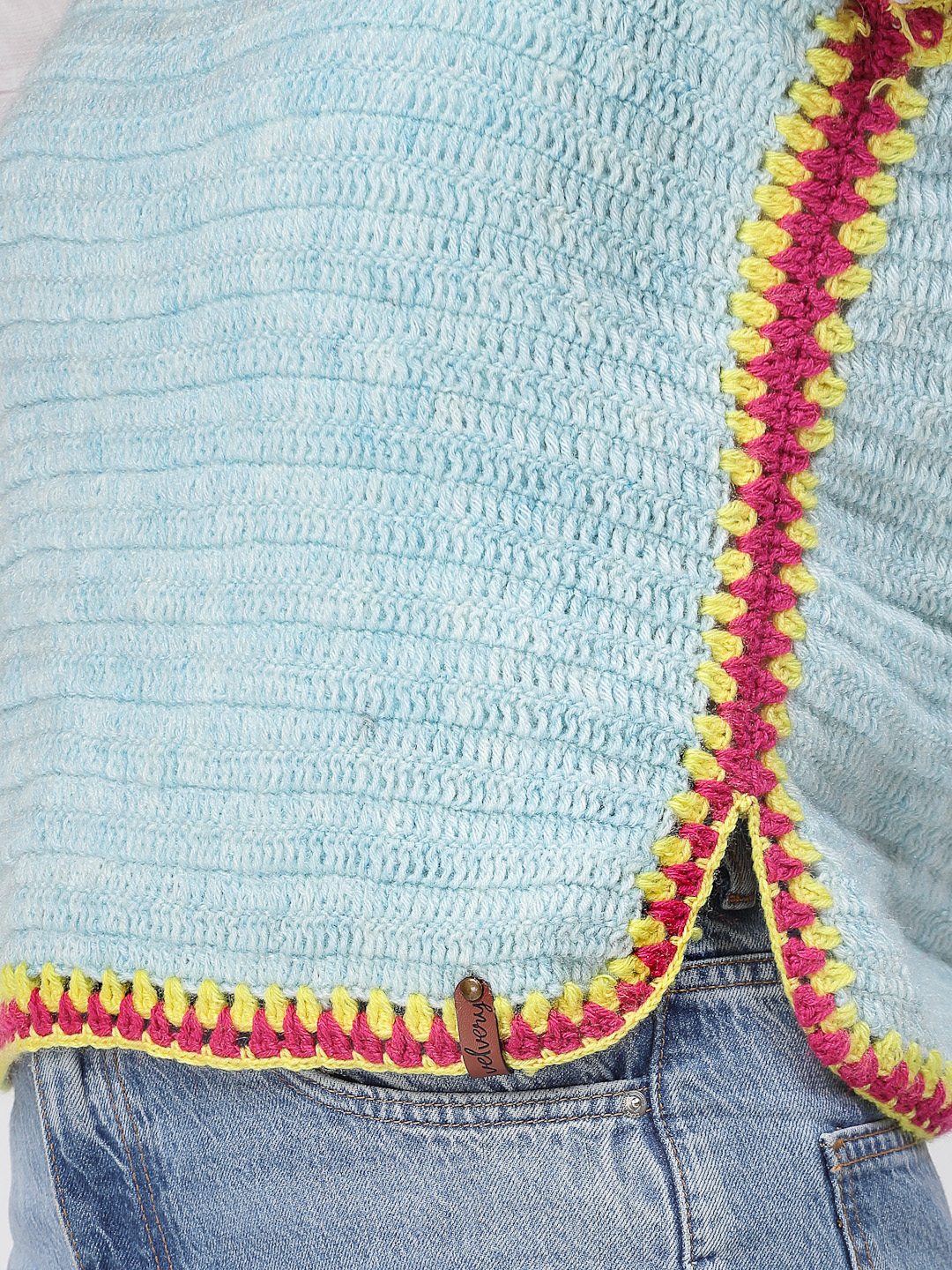 Handmade Side Slit Stylish Woolen Sweater for Women - Sky Blue