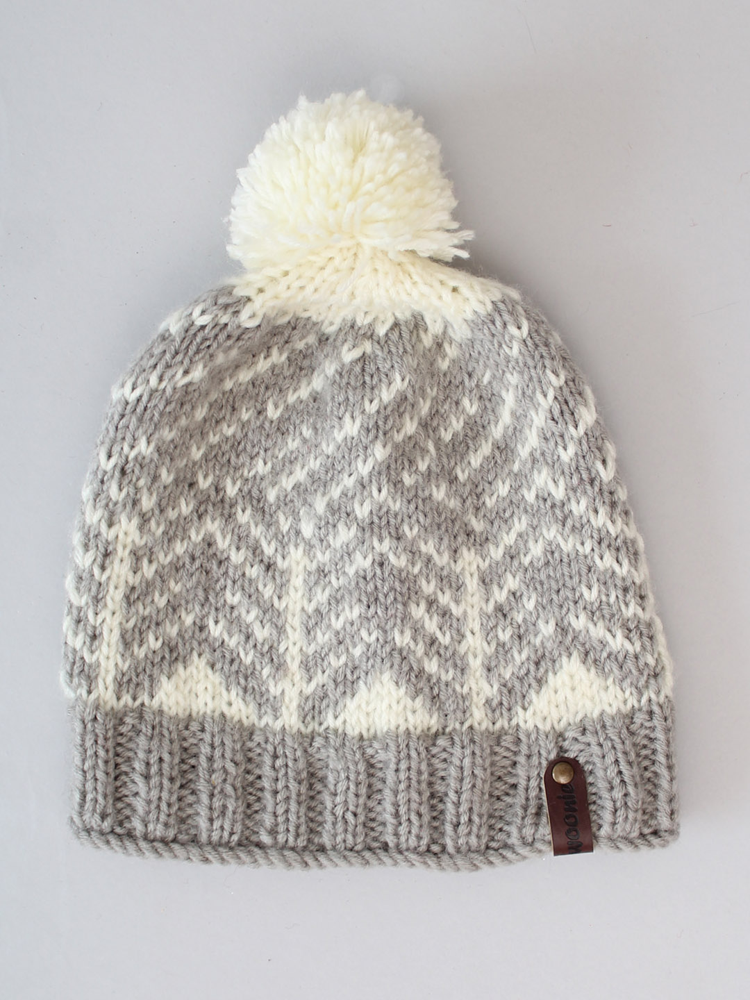Fair Isle Beanie with Pom Pom - Grey and Cream