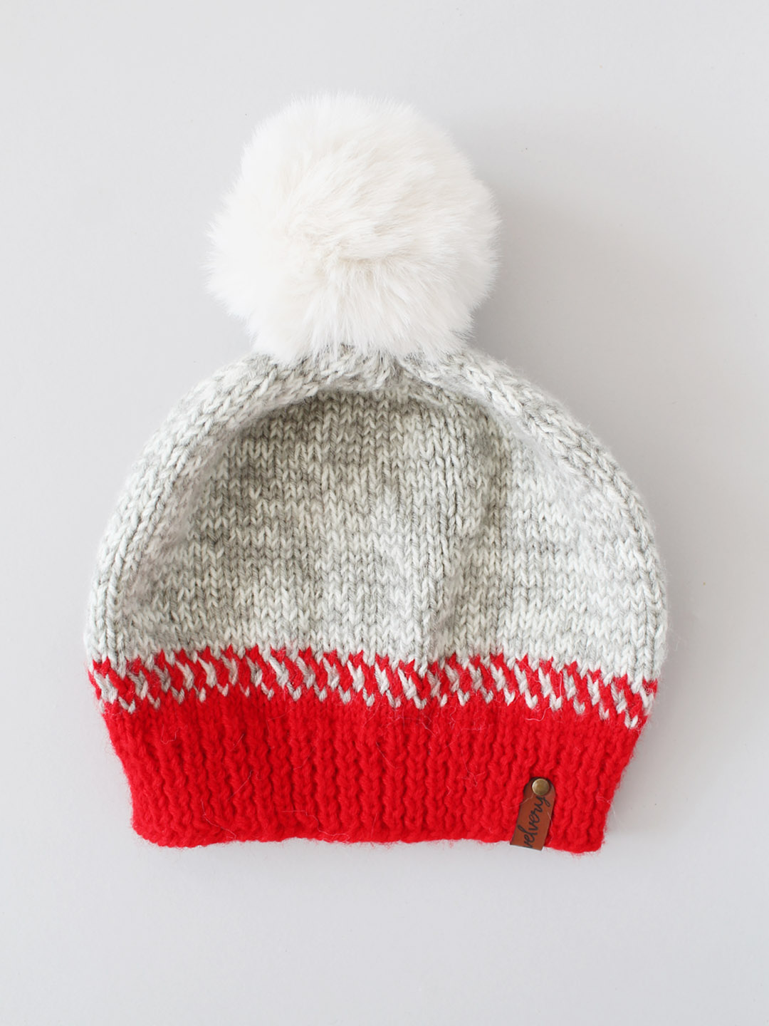 Cute Winter Beanie for Women with Faux Fur Pom Pom - Red