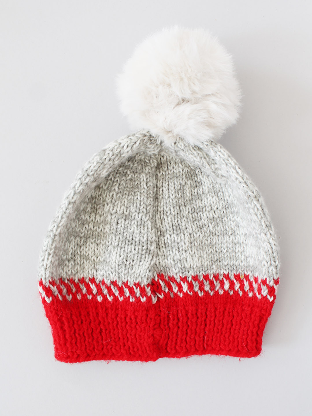Cute Winter Beanie for Women with Faux Fur Pom Pom - Red
