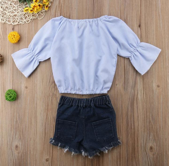 Floral applique Top with Distressed Denim Shorts