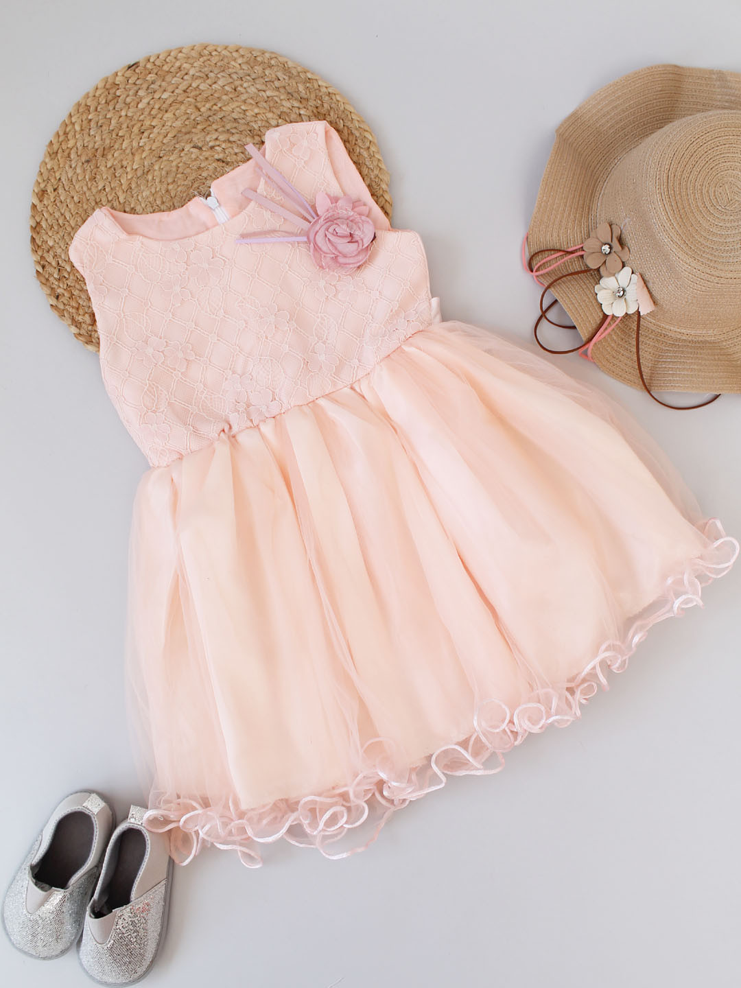 Floral Design Bodice Detailed Sleeveless Western Party Dress