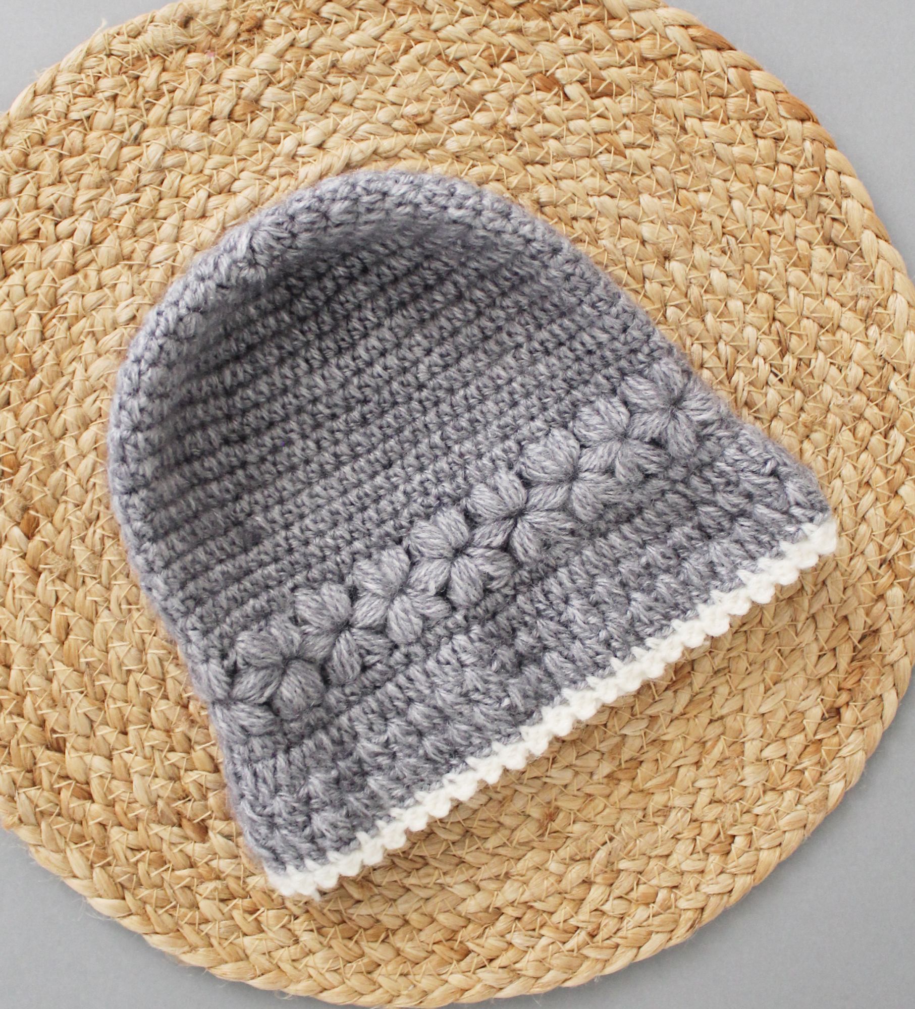 Floral Embroidered Beanie - Grey