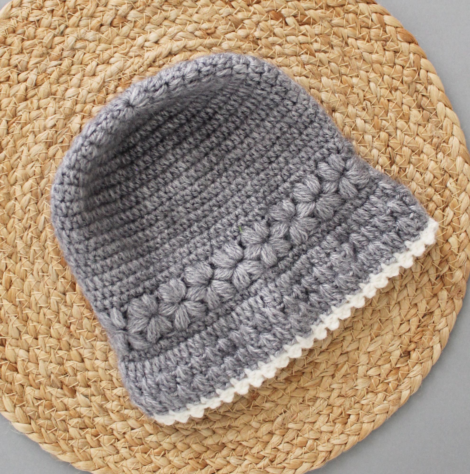 Floral Embroidered Beanie - Grey