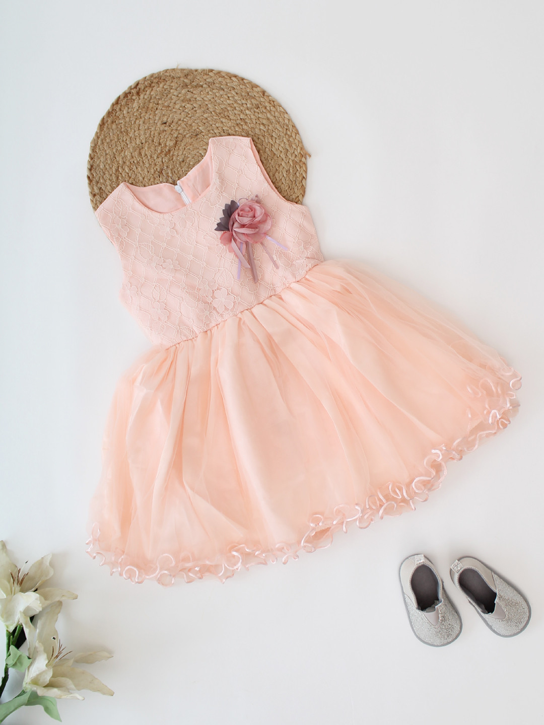 Floral Laced Embellished Party Wear Dress With Detachable Clip