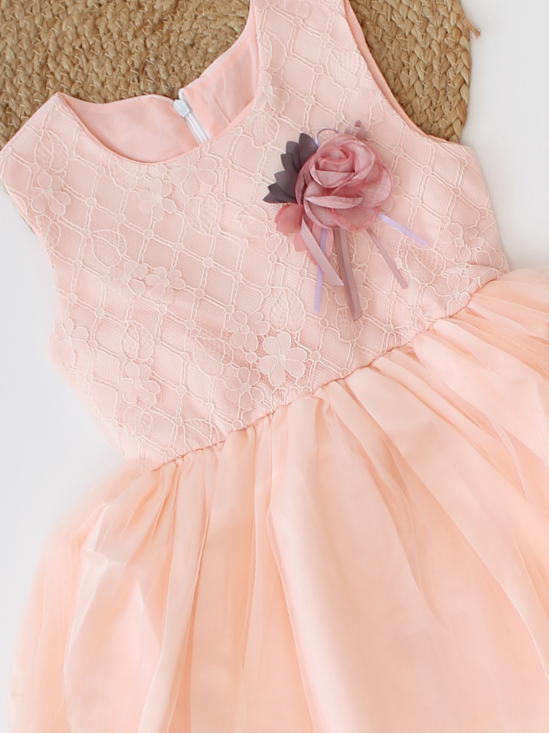 Floral Laced Embellished Party Wear Dress With Detachable Clip