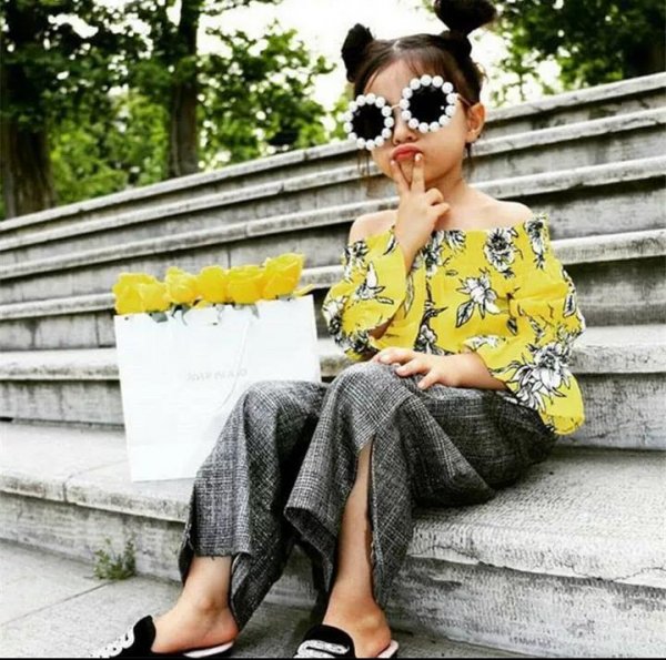 Image of Floral Printed Top and Bottom with side slit