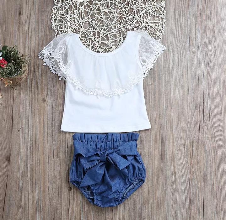 Frill Shoulder White Top & Bottom