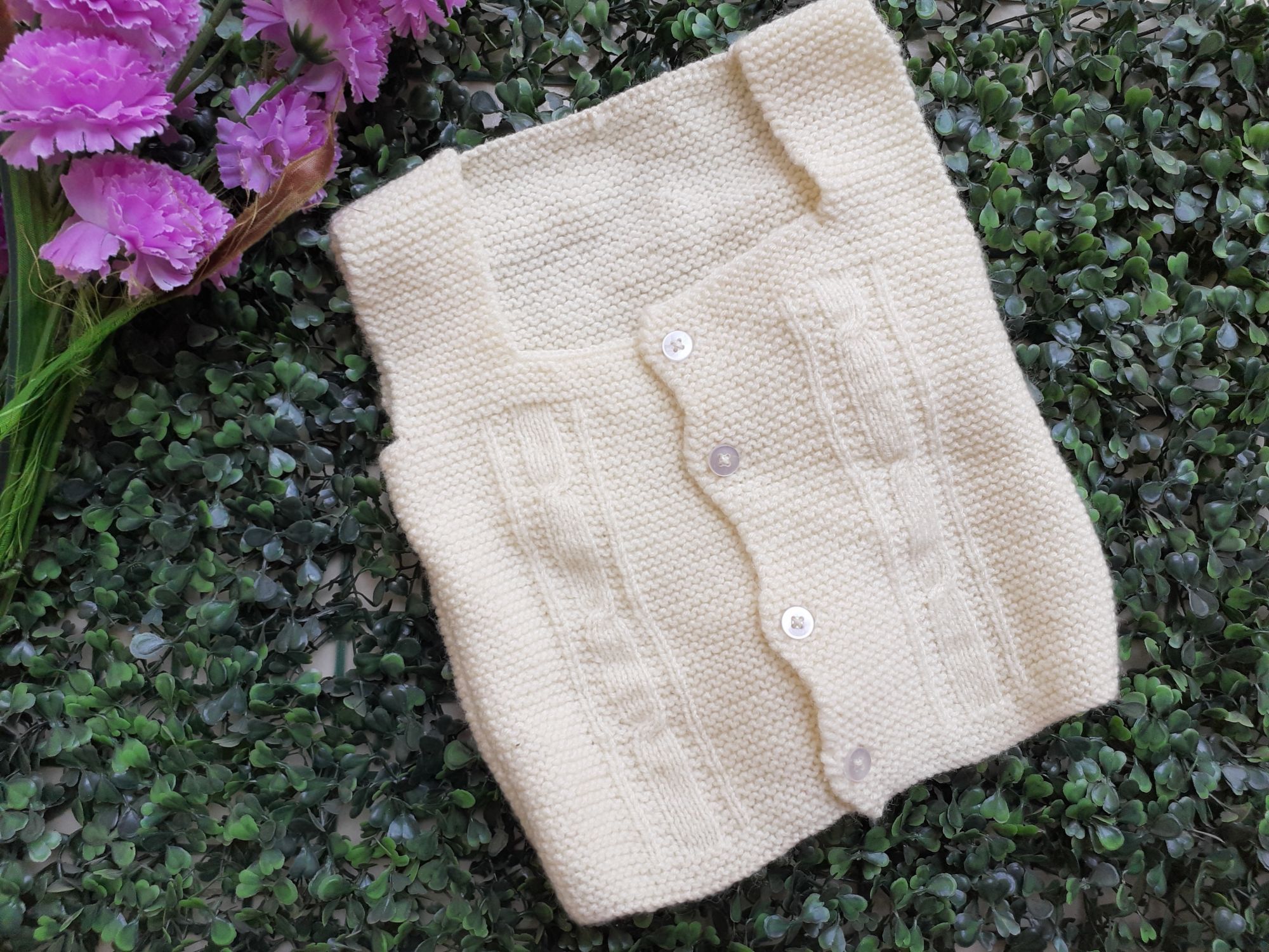 Front Openable Cream Woolen Vest