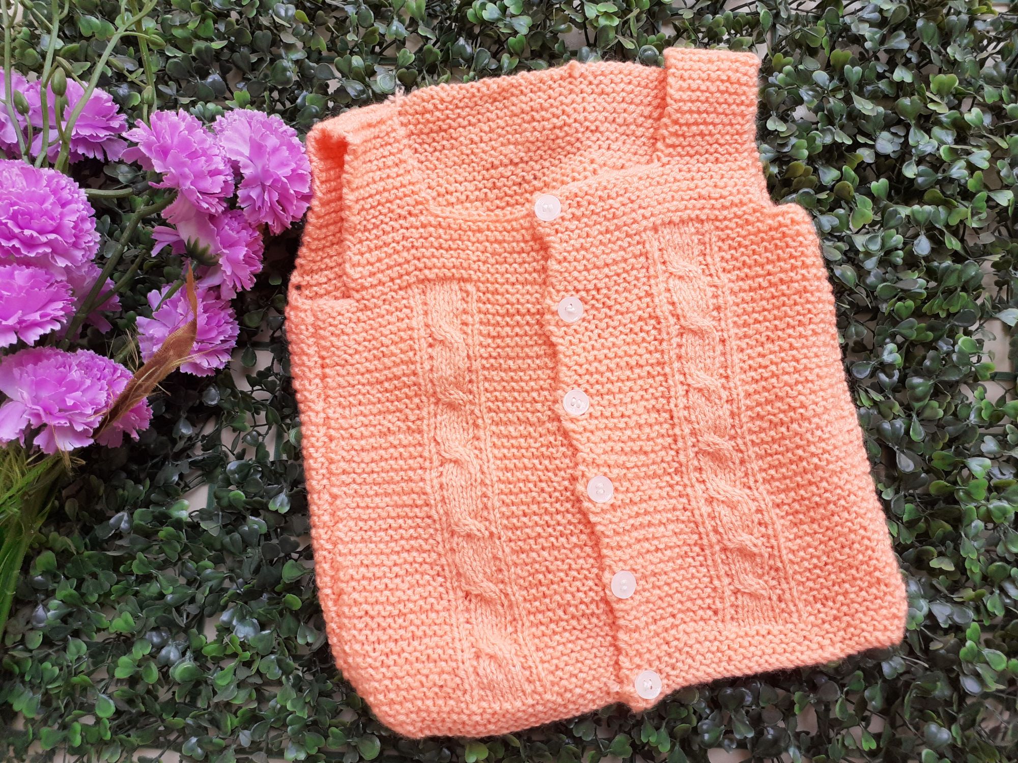 Front Openable Orange Woolen Vest