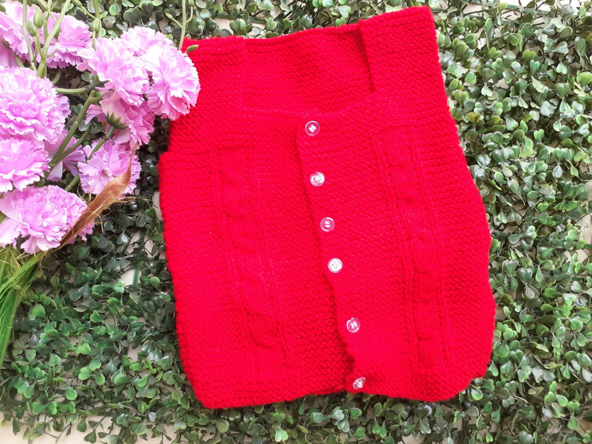 Front Openable Red Woolen Vest