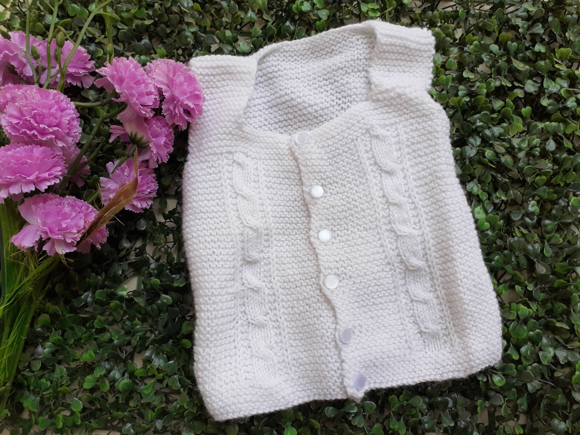 Front Openable White Woolen Vest
