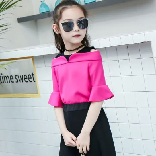 Fuscia Top with Black Bottom