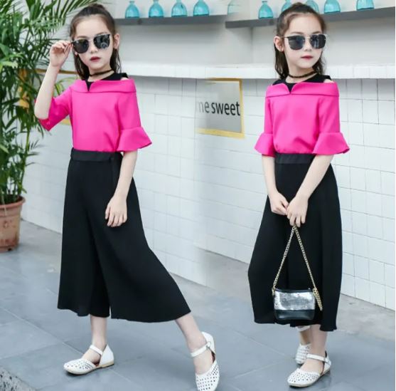 Fuscia Top with Black Bottom