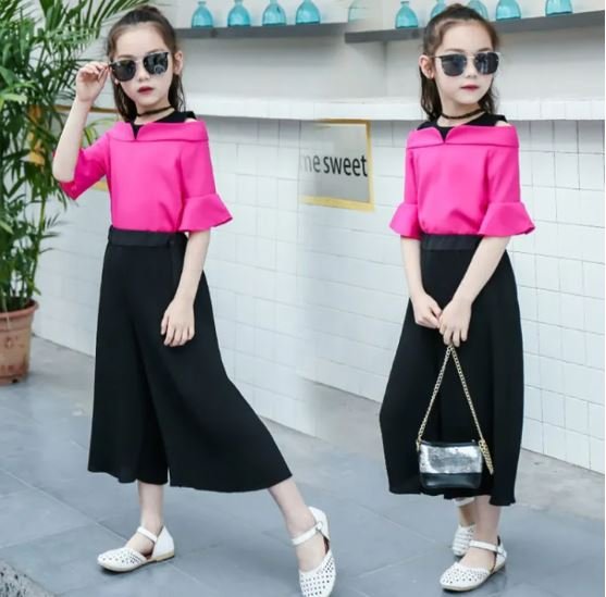 Image of Fuscia Top with Black Bottom