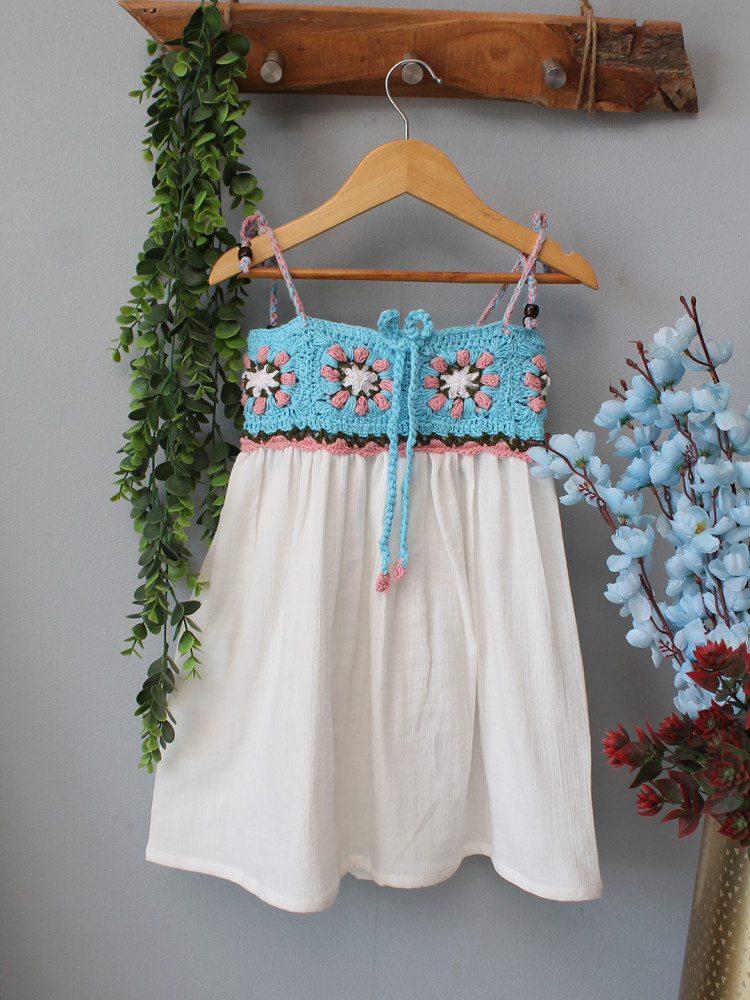 Image of Woonie Granny Square Crochet Summer Dress - White