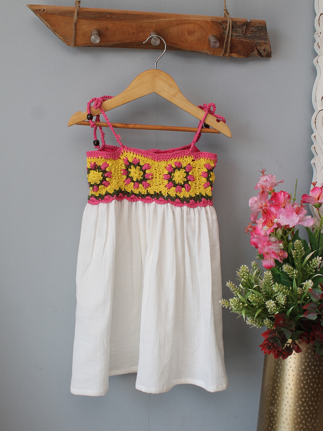 Woonie Granny Square Crochet Summer Dress - White