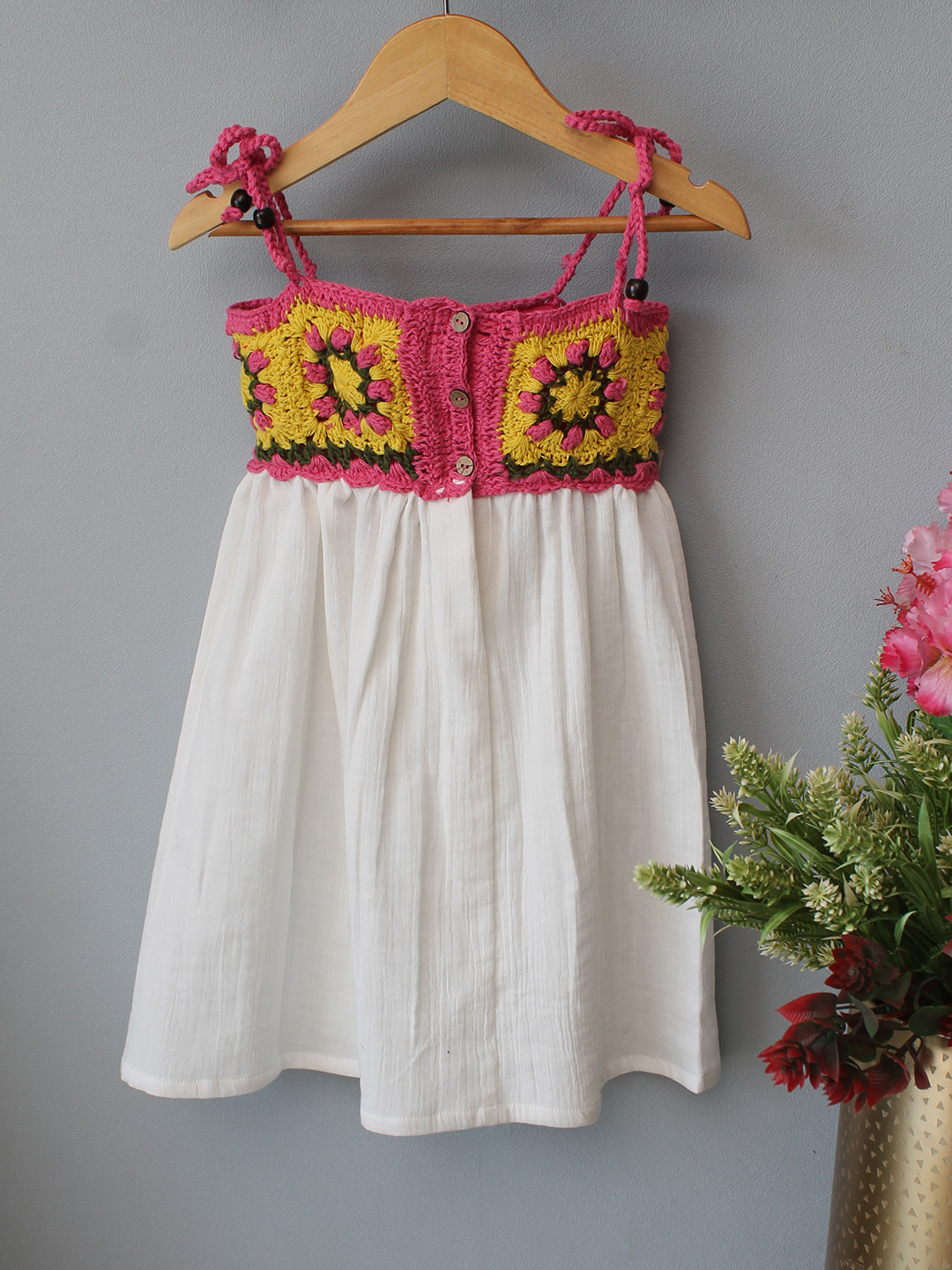 Woonie Granny Square Crochet Summer Dress - White