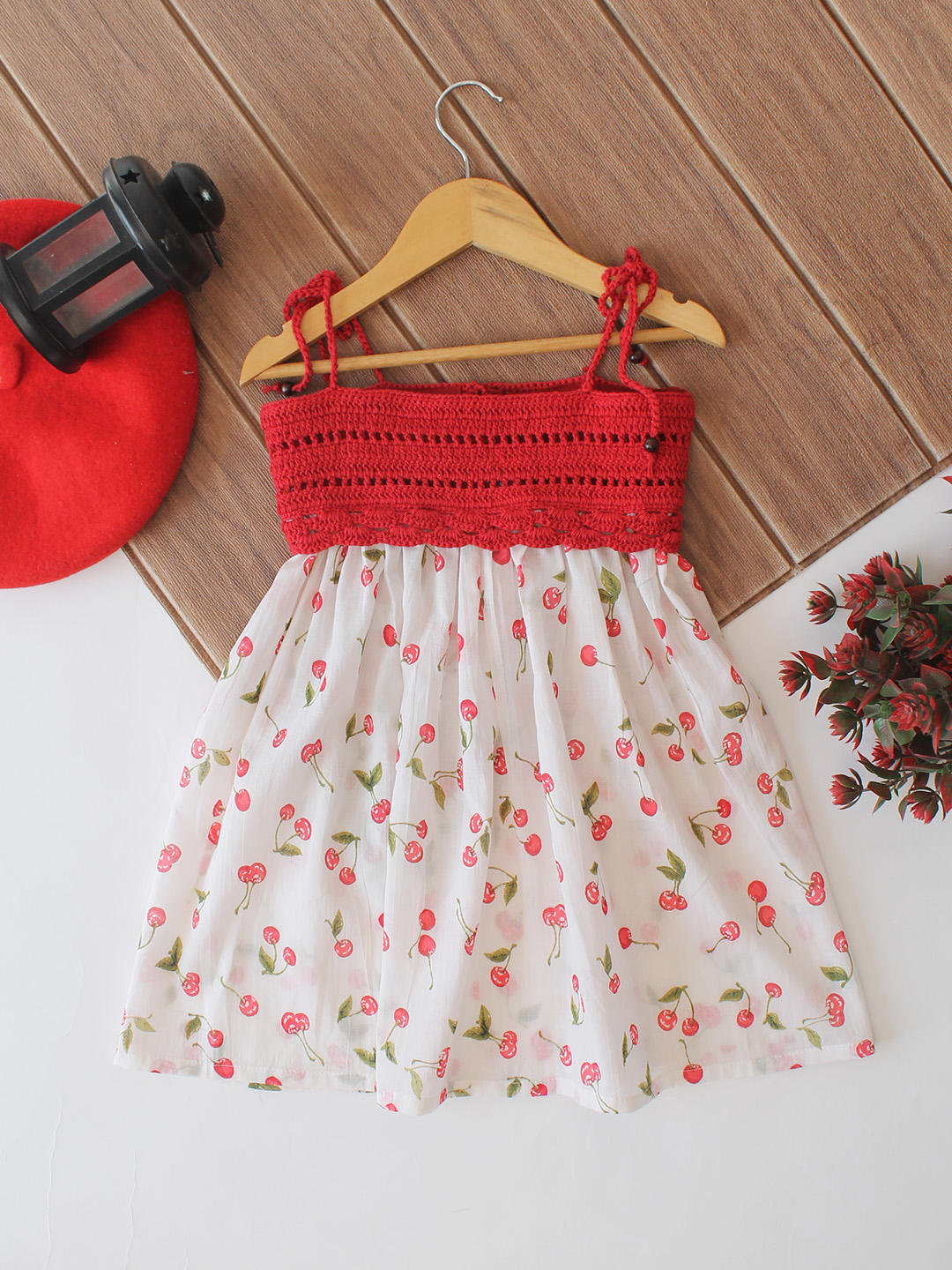 Woonie Cherry Printed Summer Dress - White