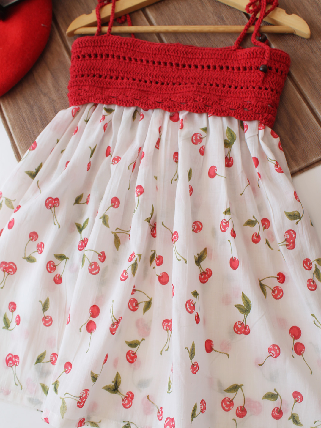 Woonie Cherry Printed Summer Dress - White