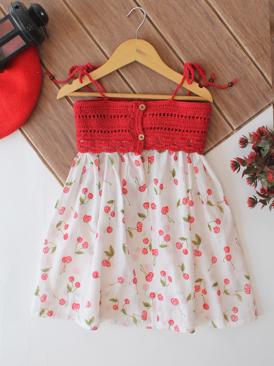 Woonie Cherry Printed Summer Dress - White