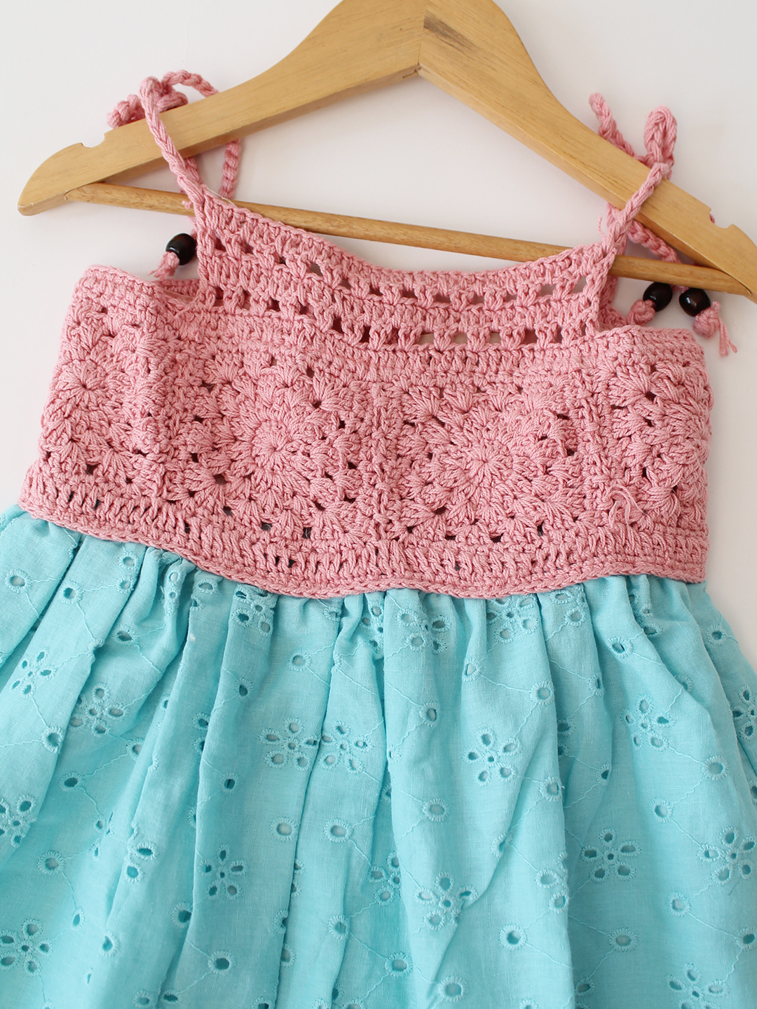 Woonie Schiffli Embroidered Crochet Detailed Dress - Blue