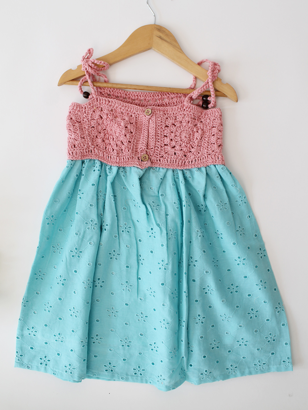 Woonie Schiffli Embroidered Crochet Detailed Dress - Blue