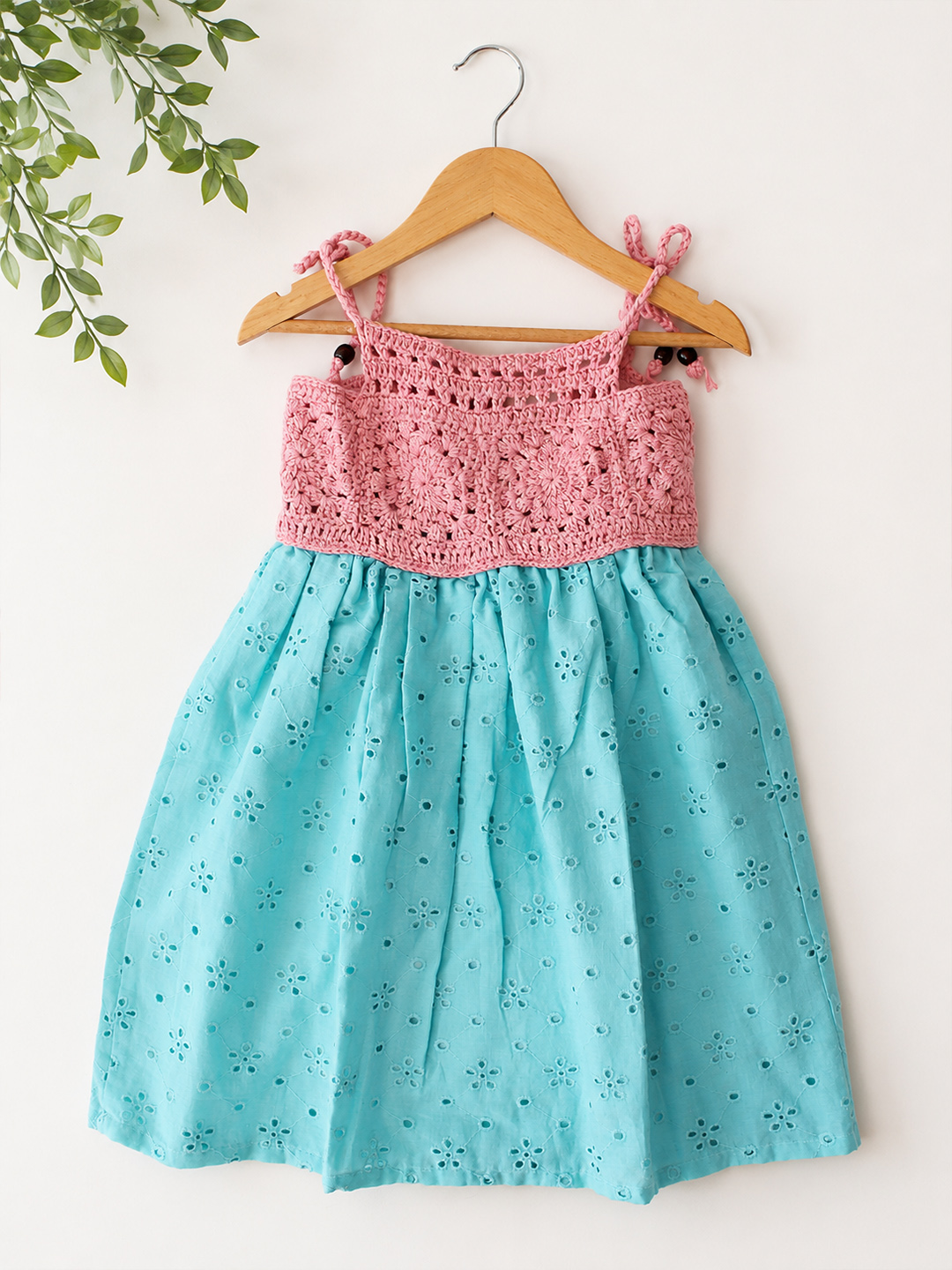 Woonie Schiffli Embroidered Crochet Detailed Dress - Blue