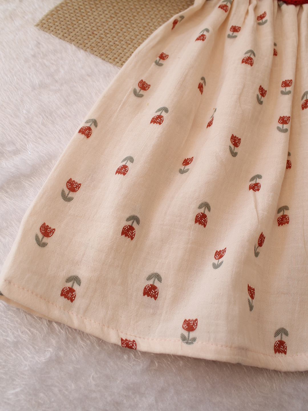Woonie Printed Crochet Detailed Dress - Cream