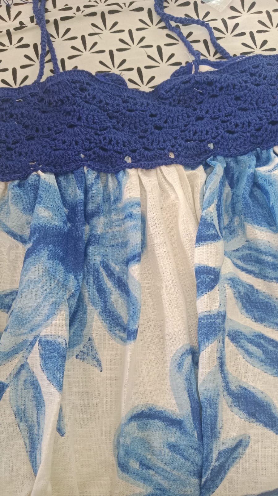 Woonie Printed Crochet Detailed Dress - Blue
