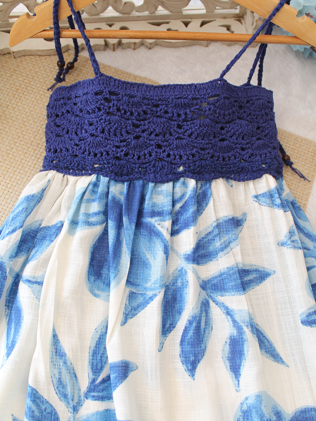 Woonie Printed Crochet Detailed Dress - Blue