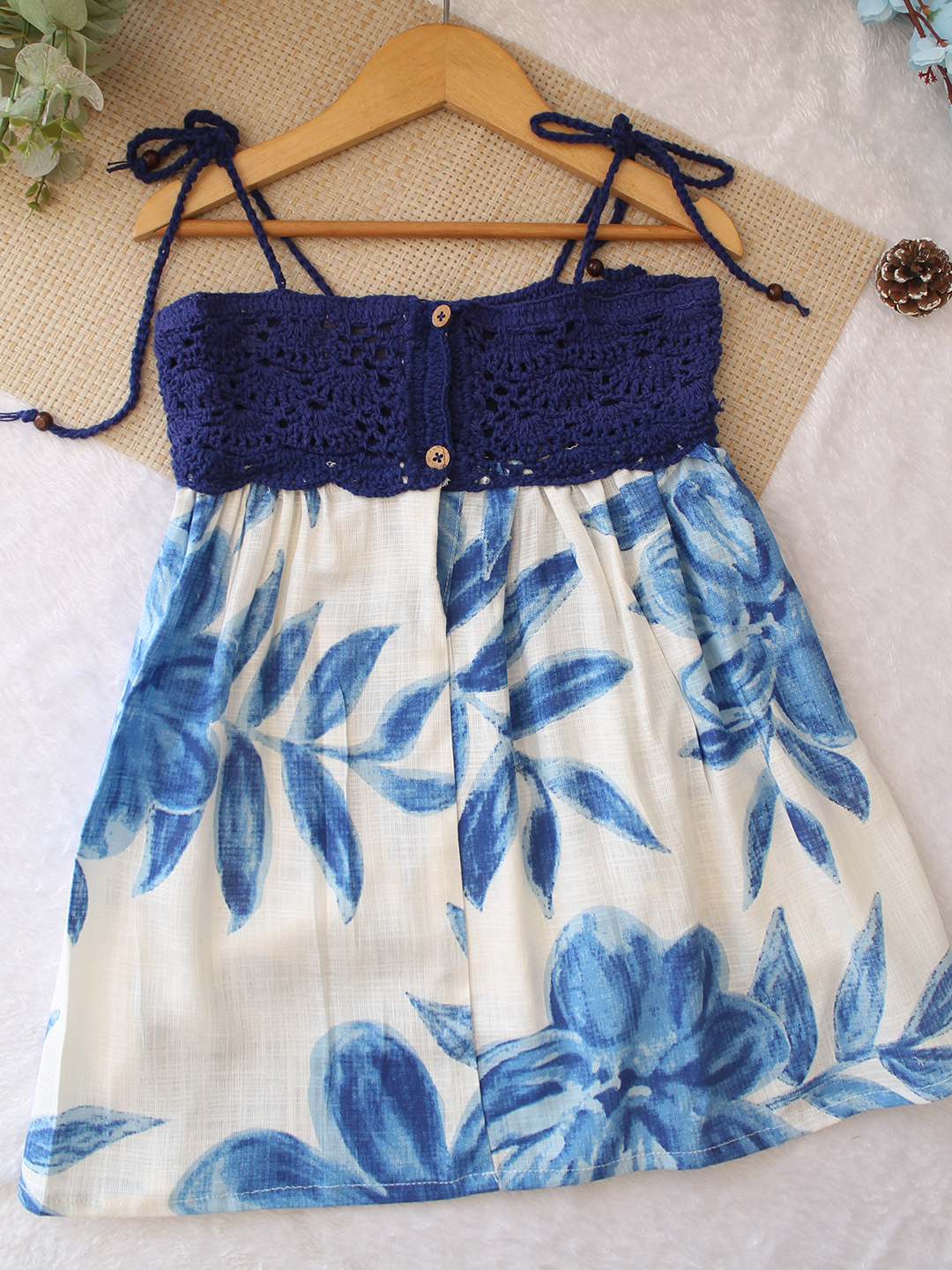 Woonie Printed Crochet Detailed Dress - Blue