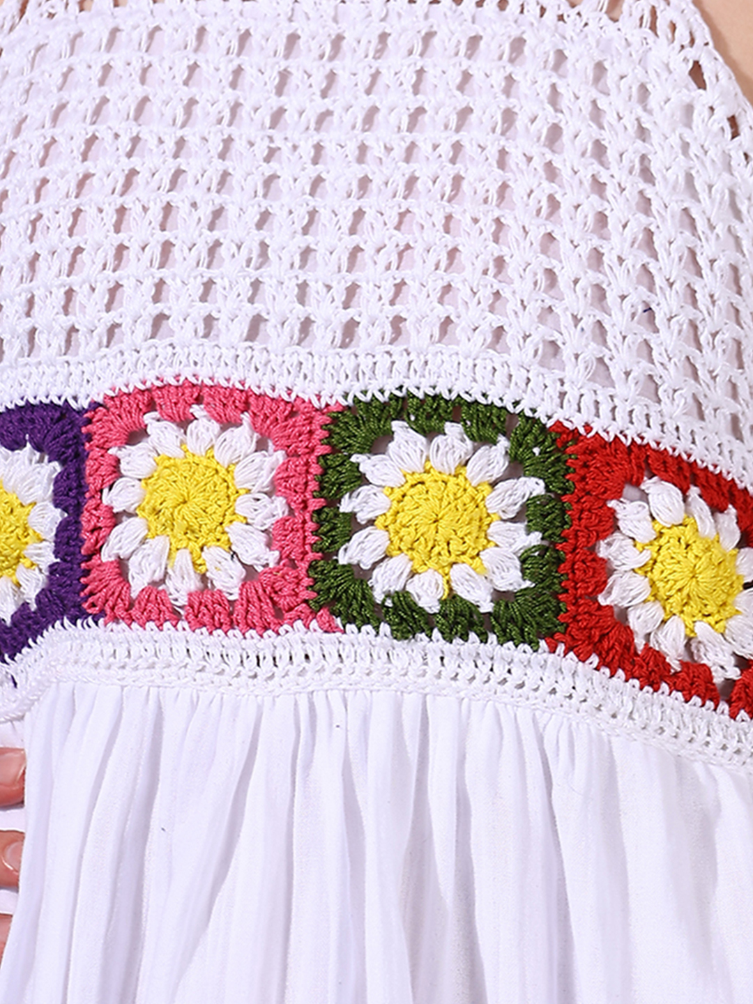 Woonie Floral Crochet Detailed Dress - White