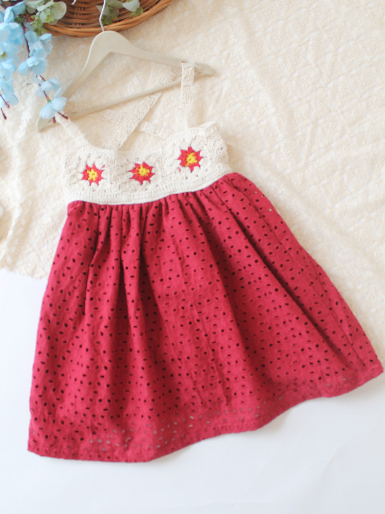 Image of Woonie Cotton Hand Knitted Sleeveless Schiffli Embroidered Crochet Detailed Dress - Maroon