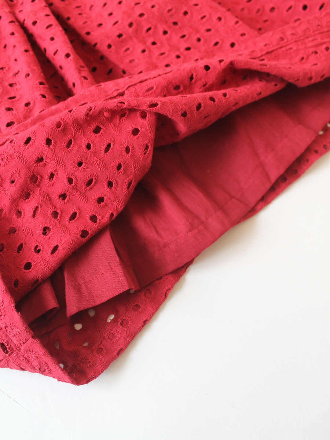 Woonie Cotton Hand Knitted Sleeveless Schiffli Embroidered Crochet Detailed Dress - Maroon