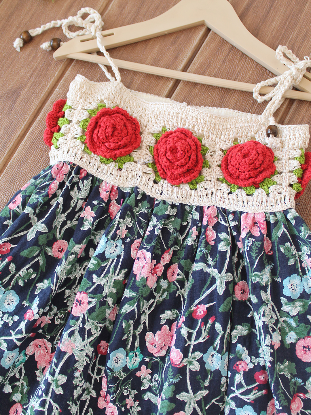 Woonie Cotton Hand Knitted Sleeveless Printed Crochet Detailed Dress - Multicolor