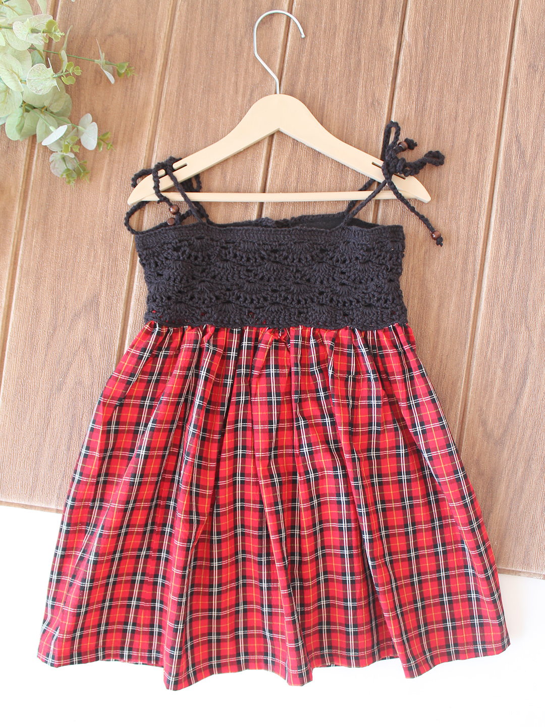 Woonie Cotton Hand Knitted Sleeveless Checkered Crochet Detailed Dress - Red
