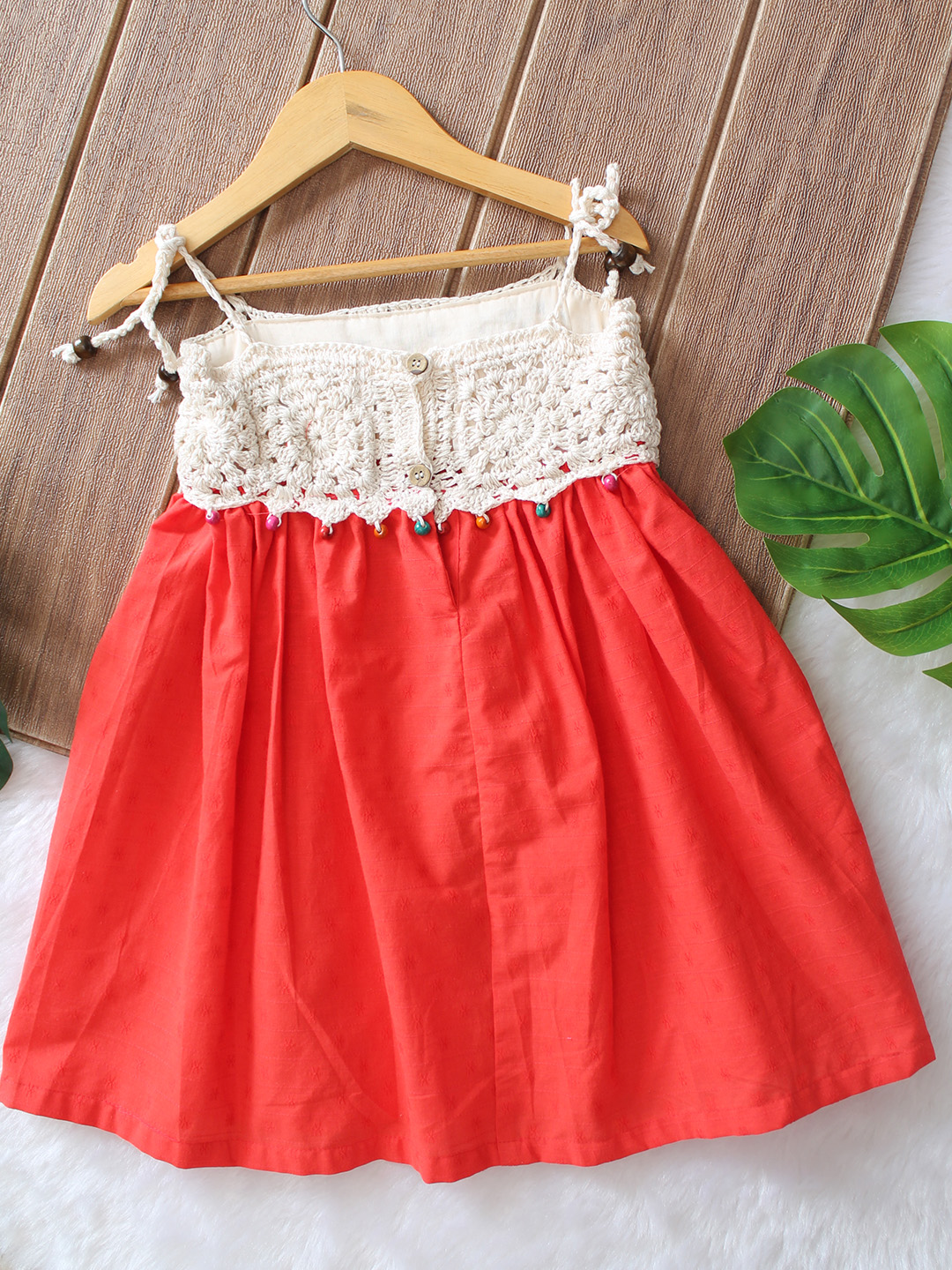 Woonie Cotton Hand Knitted Sleeveless Crochet Detailed Dress - Red
