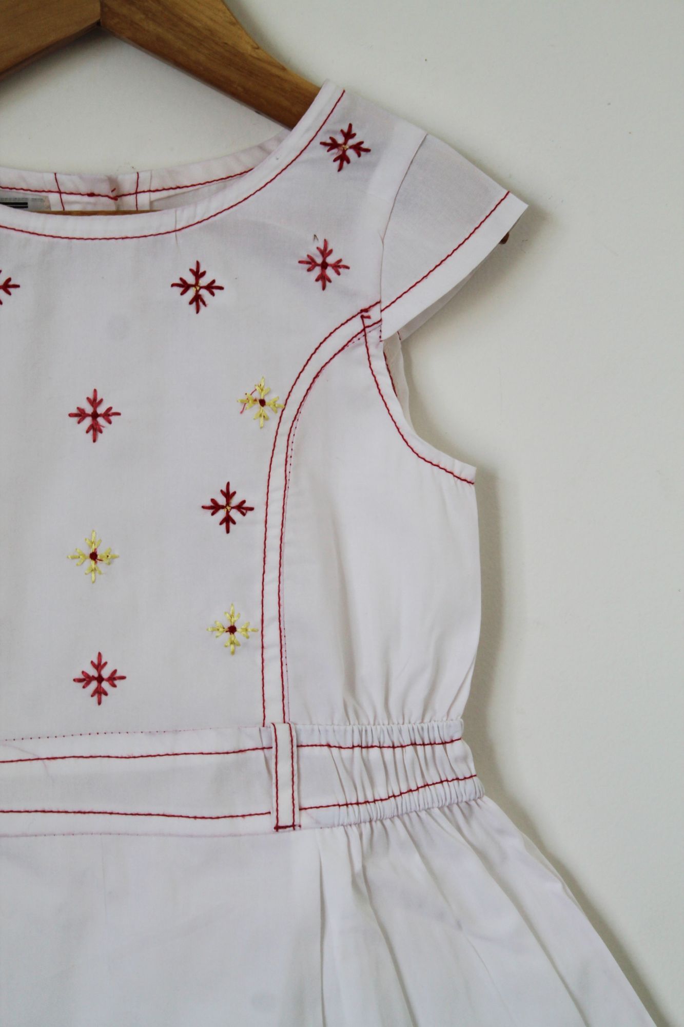 Woonie Embroided Short Sleeves Denim Frock - White