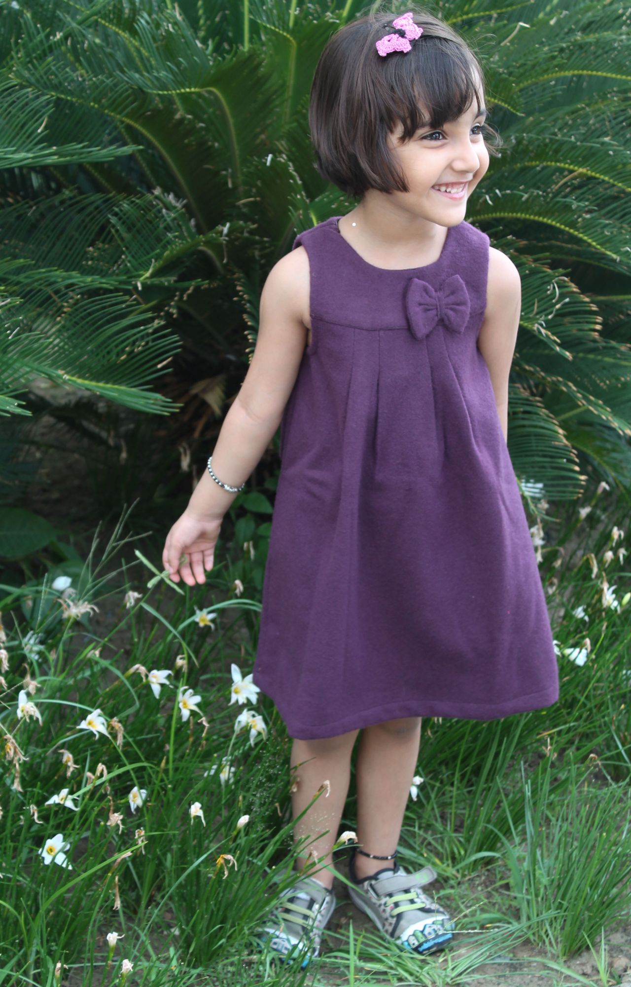 Woonie Sleeveless Bow Embellished Frock-Purple