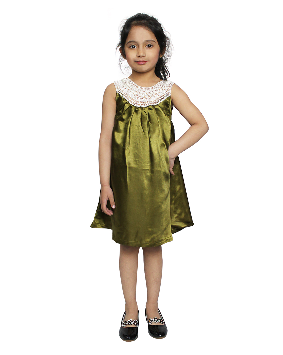 Woonie Sleeveless Crochet Detailing Dress - Green