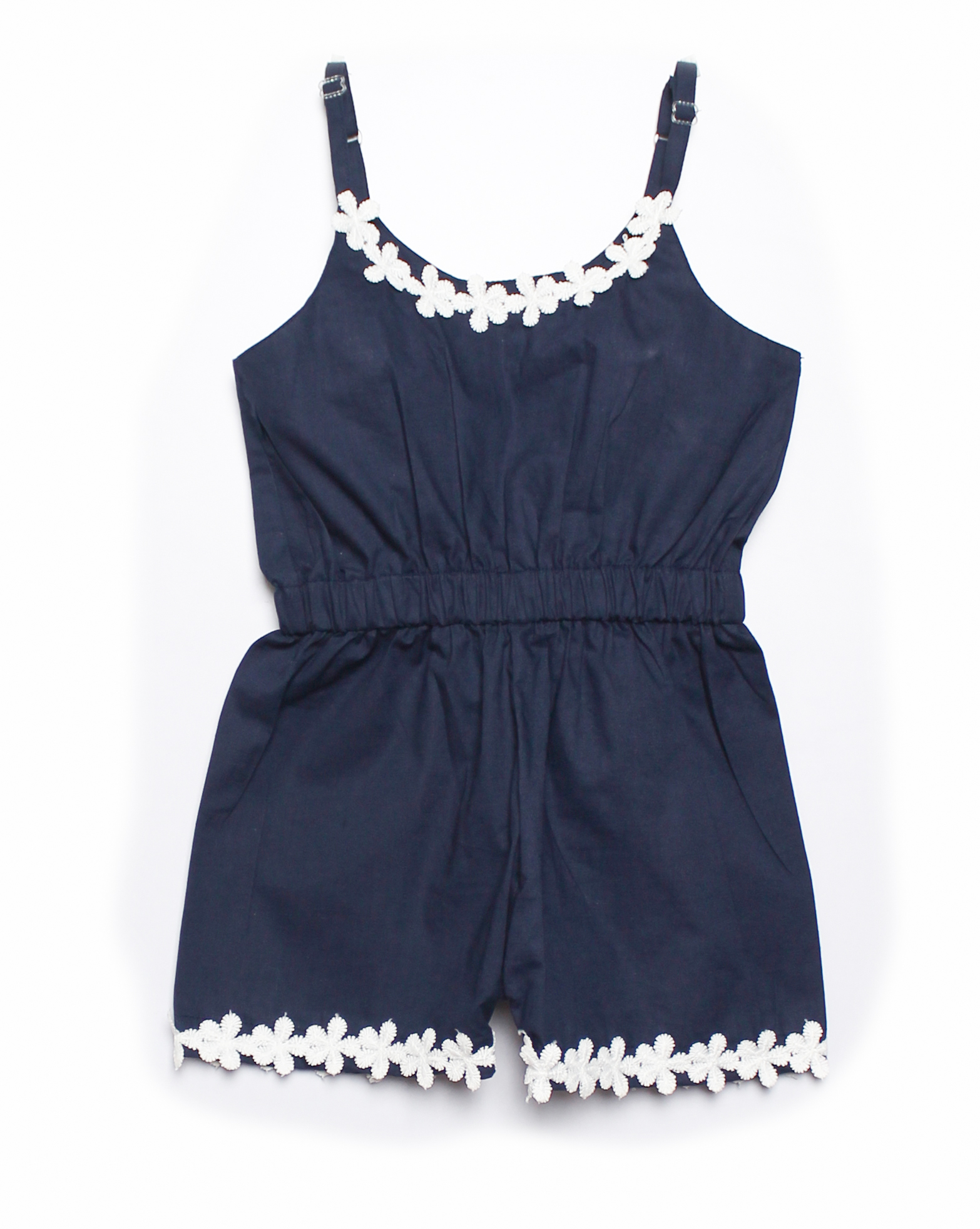 Woonie Sleeveless Lace Detailing Playsuit-Blue