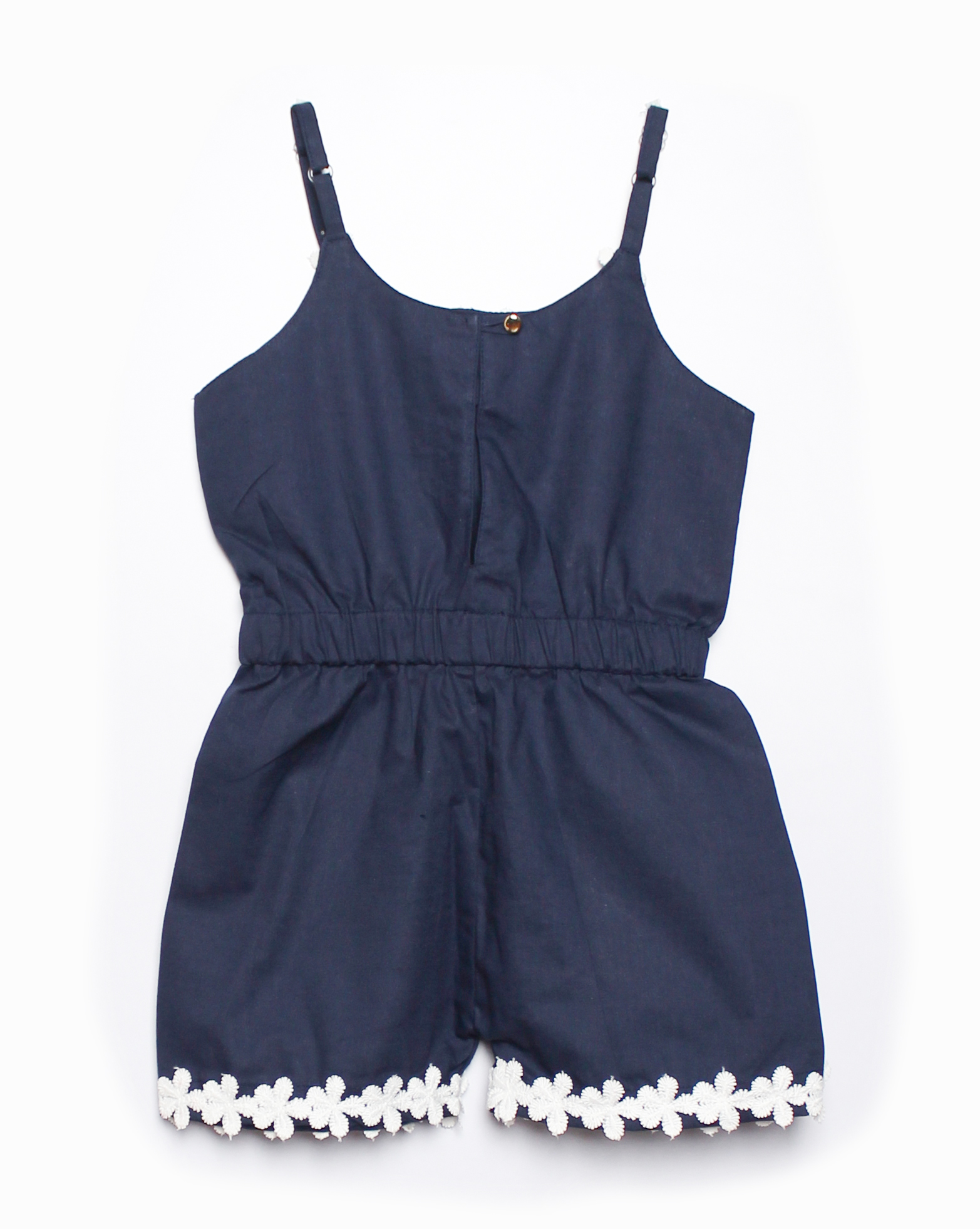 Woonie Sleeveless Lace Detailing Playsuit-Blue