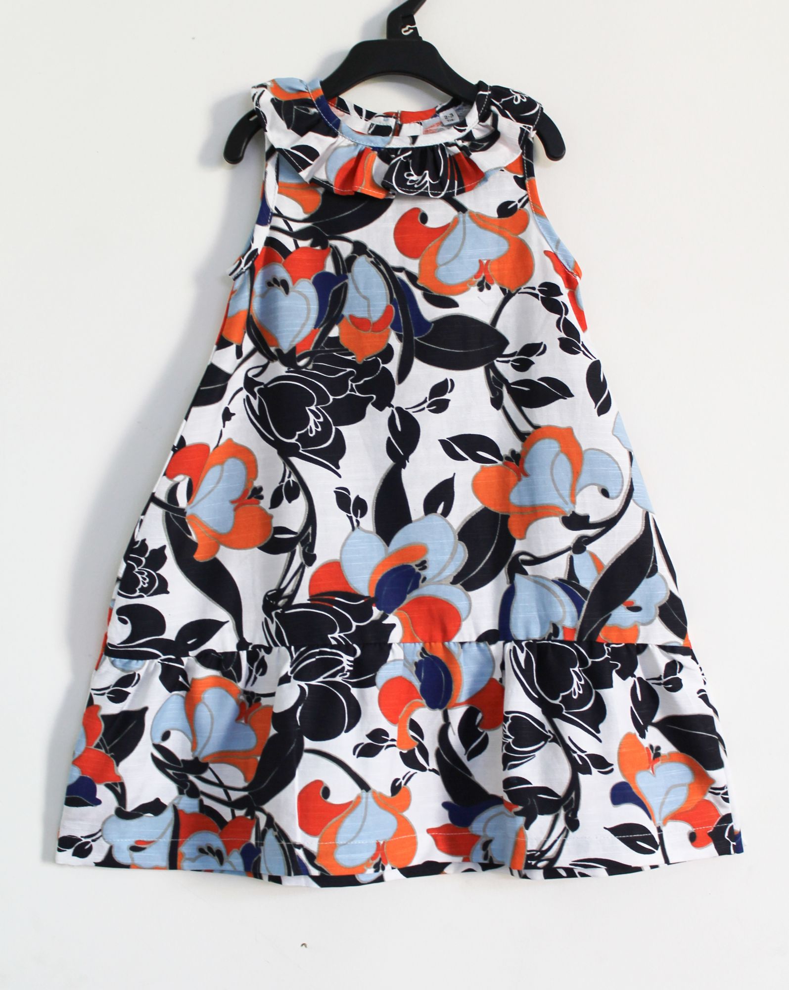 Woonie Sleeveless Solid Print Floral Frock-Multicolour