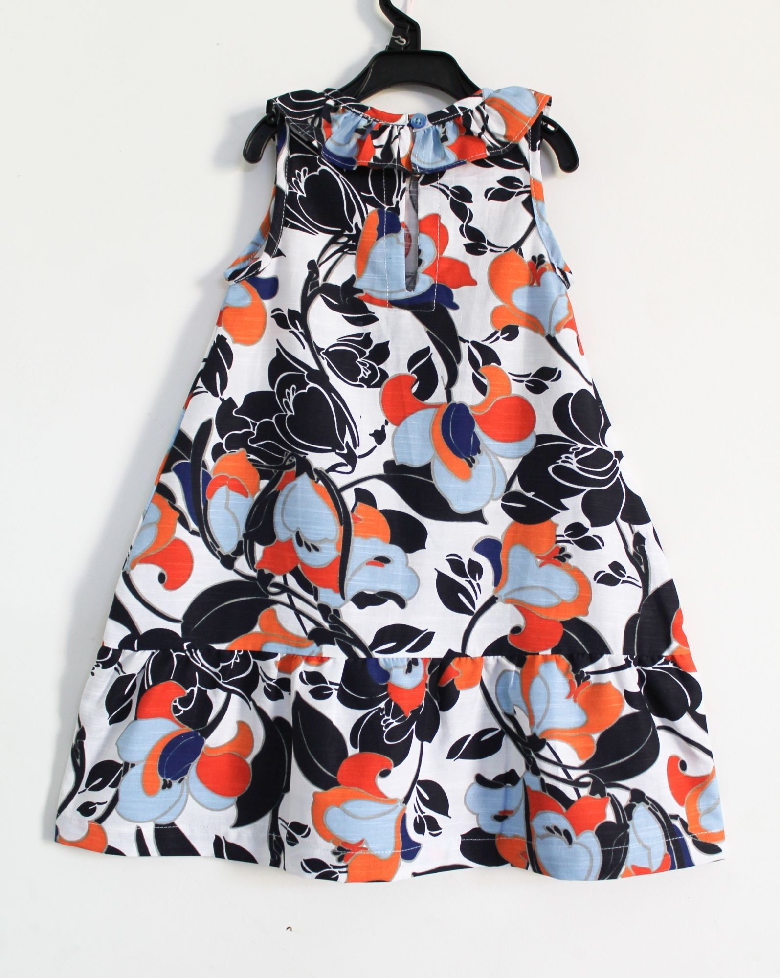 Woonie Sleeveless Solid Print Floral Frock-Multicolour