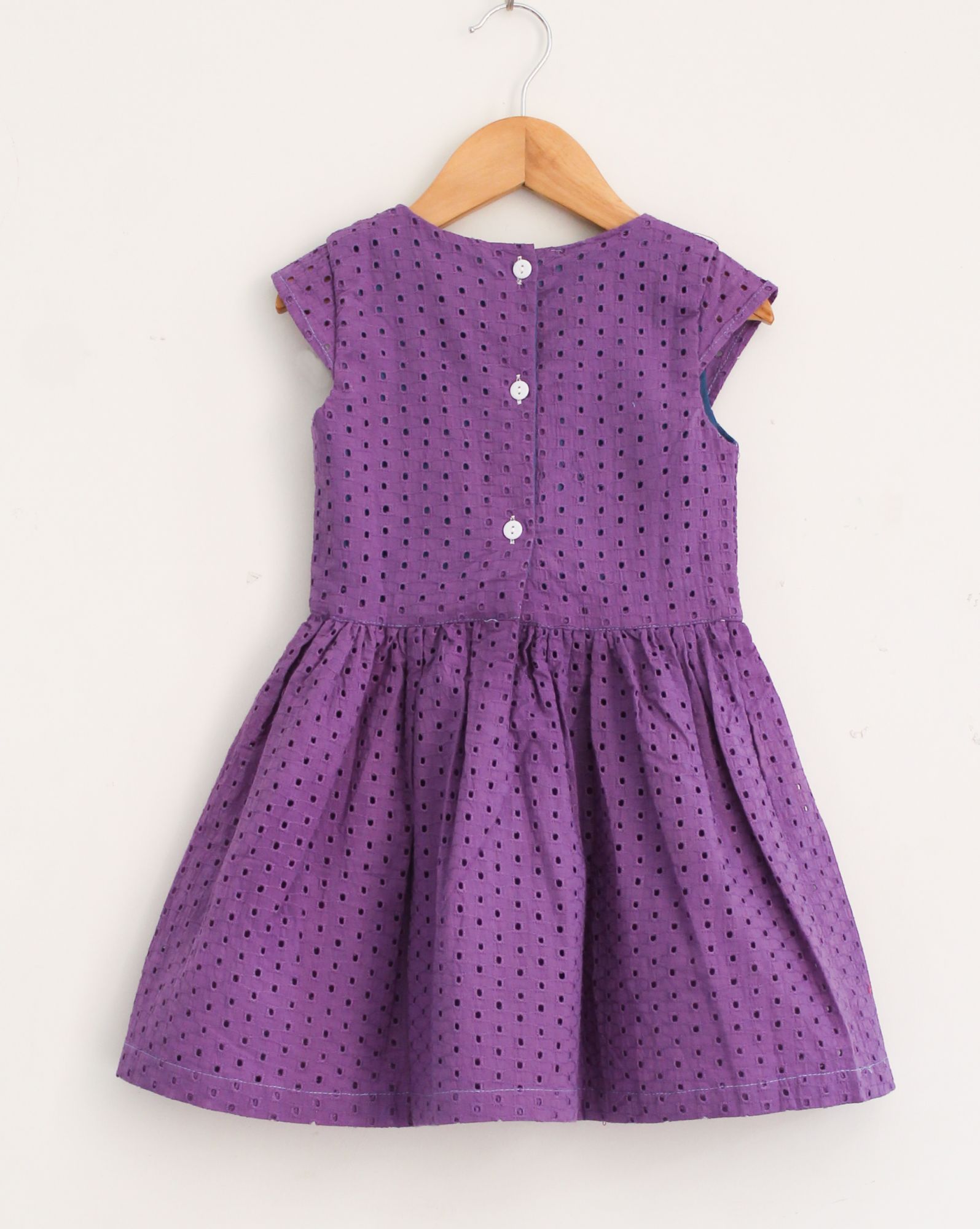 Woonie Cap Sleeves Schiffli Dress - Purple